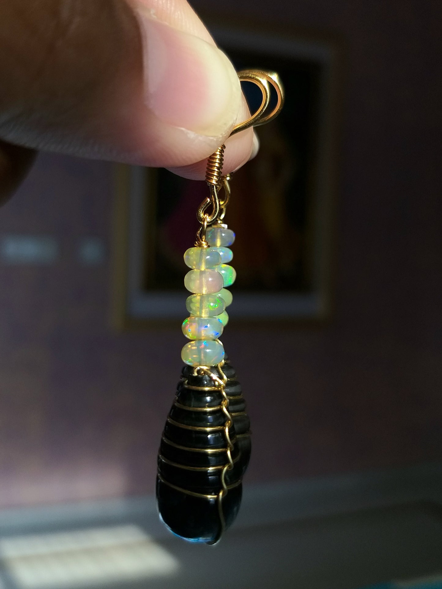 Natural Ethiopian Opal Beads and Tourmaline Drop Earrings, October Birthstone Jewelry