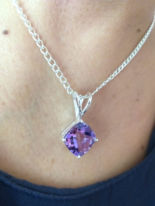 Natural Amethyst Fine Jewelry Silver Pendant, Purple Birthstone Pendant