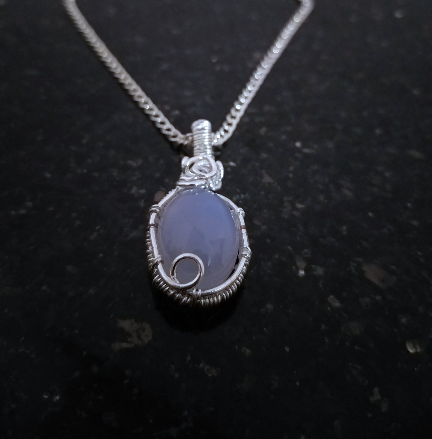 Natural Oval Chalcedony Pendant, Blue Cabochon Gemstone Necklace