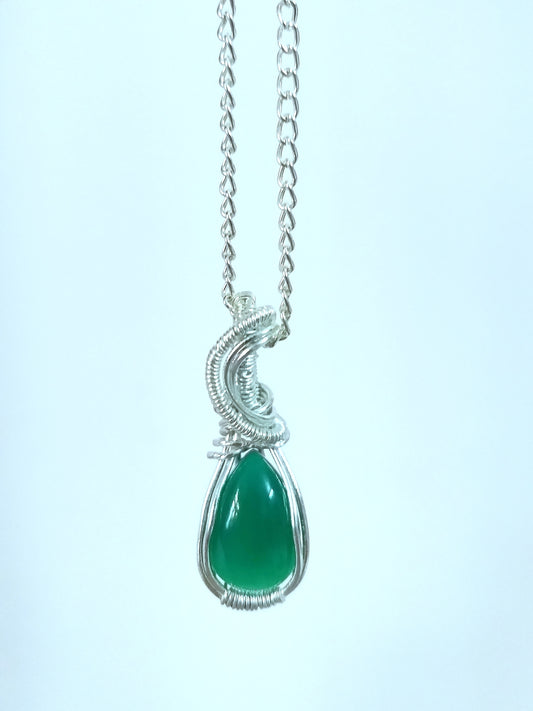 Natural Green Onyx Pear shape Pendant, Green Gemstone Necklace