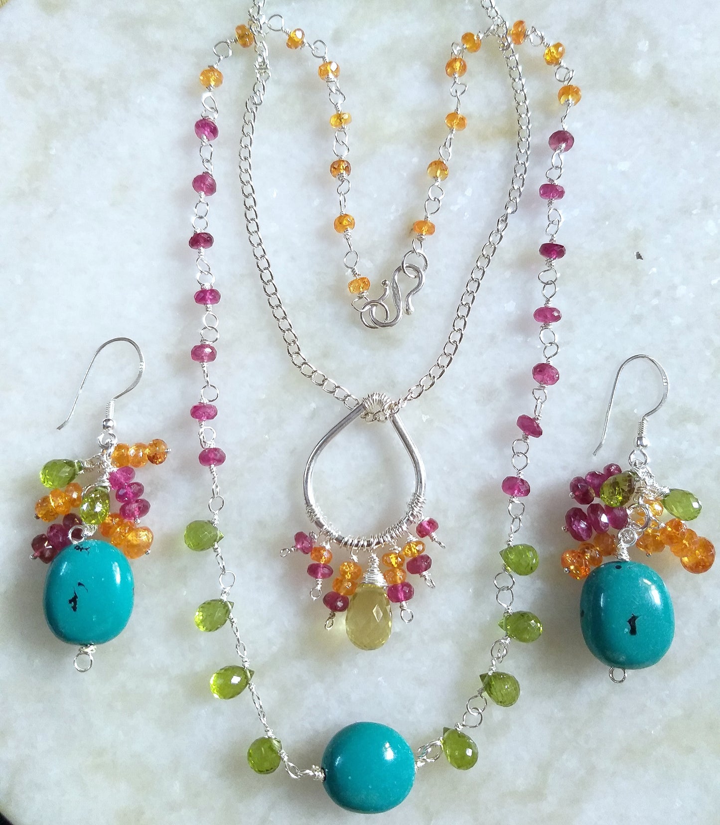 Natural Turquoise Necklace, Multi Gemstones Necklace, Multi colour Necklace