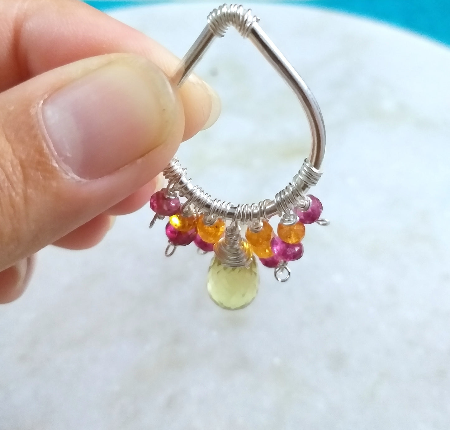 Natural Lemon Quartz Pendant, Multi colour Pendant, Multi Gemstones Necklace