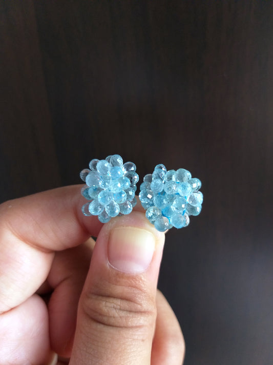 Natural Aquamarine Gemstone Earrings, Small Blue Stud Earrings
