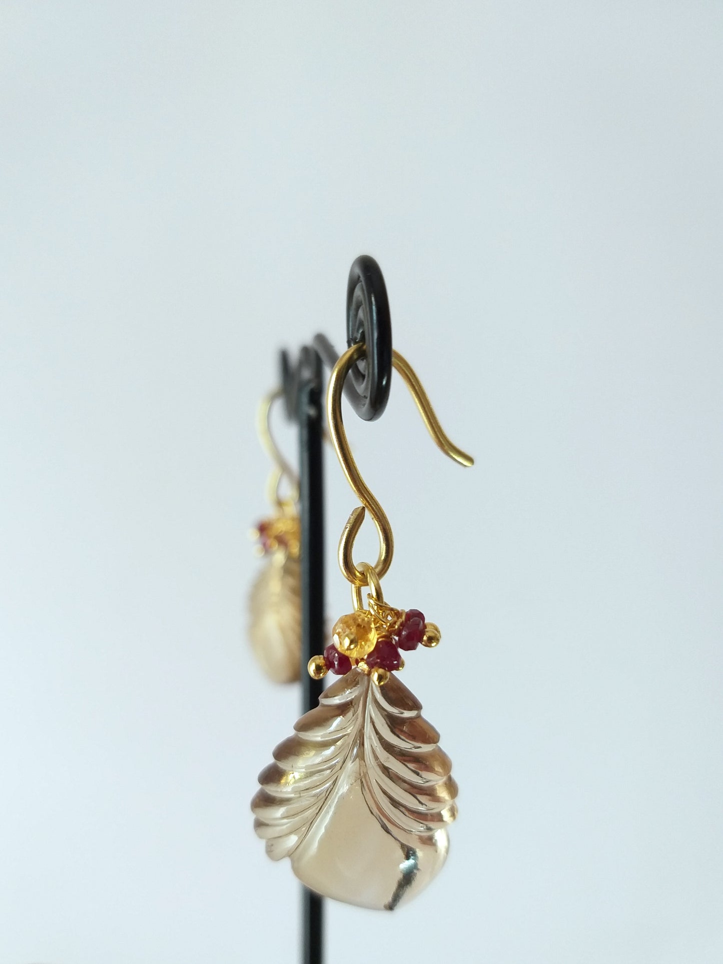 Natural Hand Carved Ametrine, Ruby and Sapphire Beads Earrings