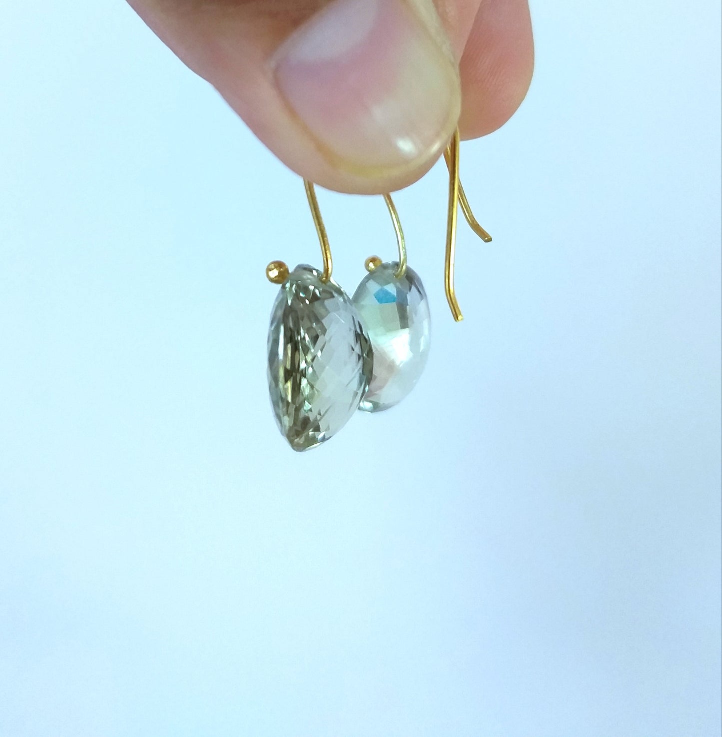 Natural Green Amethyst Step Cut Oval Gemstone Earrings