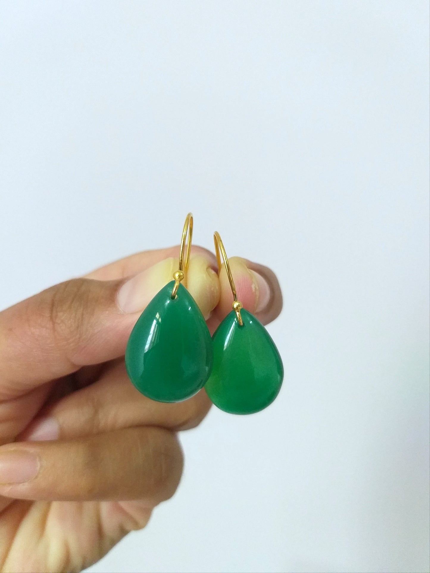 Natural Green Onyx Pear Cabochon Gemstone Earrings