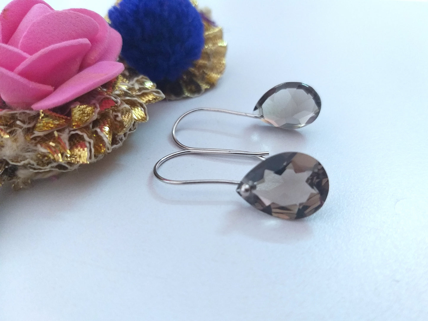 Natural Smoky Quartz Pear Cut Dainty Earrings, Small Gemstone Earrings