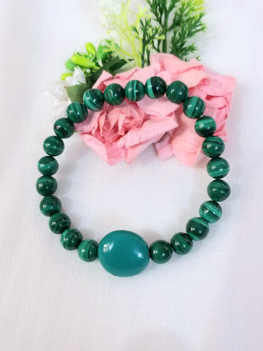 Natural Malachite Beads and Turquoise Gemstone Bracelet
