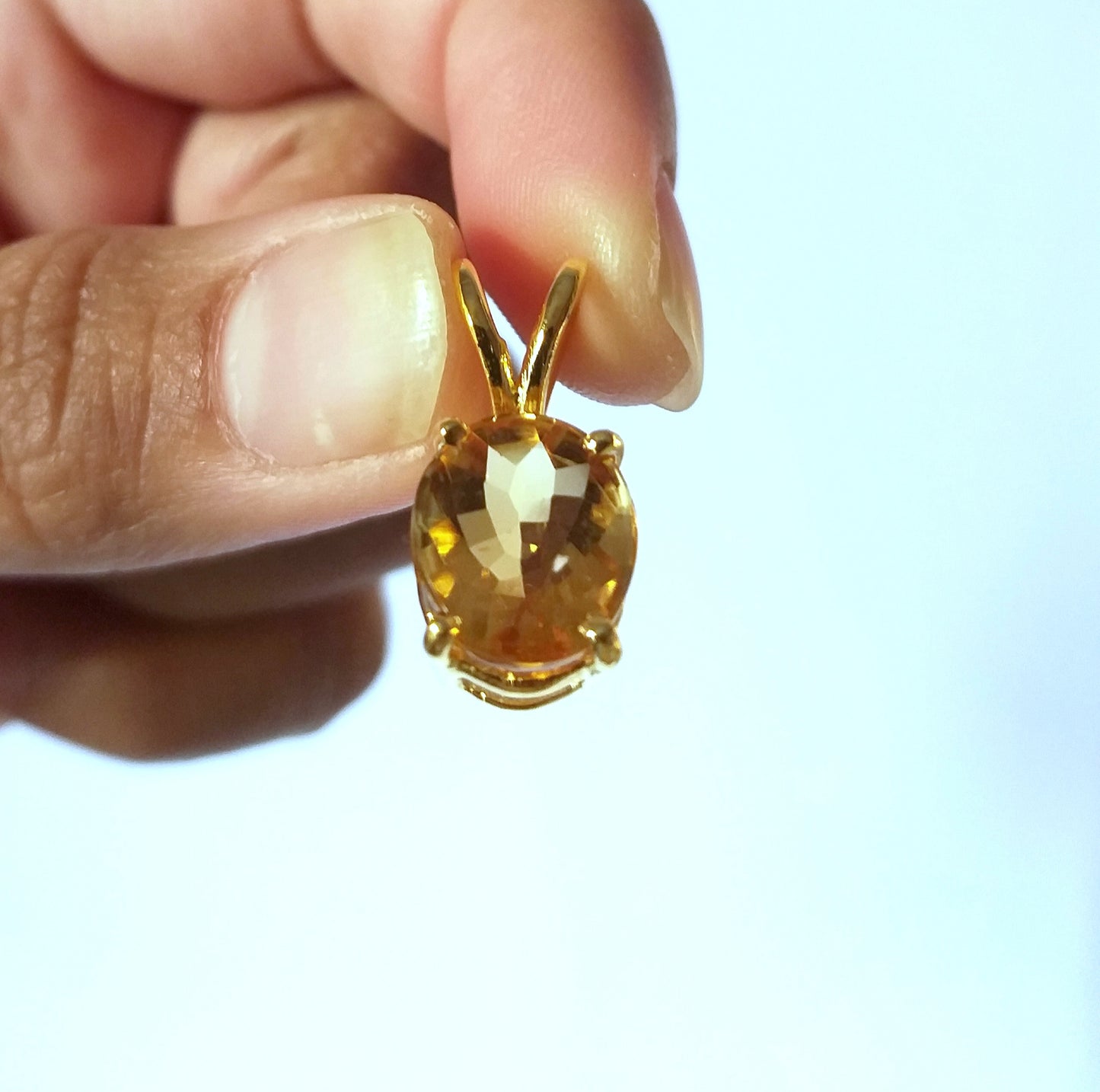 Natural Oval Citrine Fine Jewelry Pendant, 22K Gold Plated 925 Sterling Silver