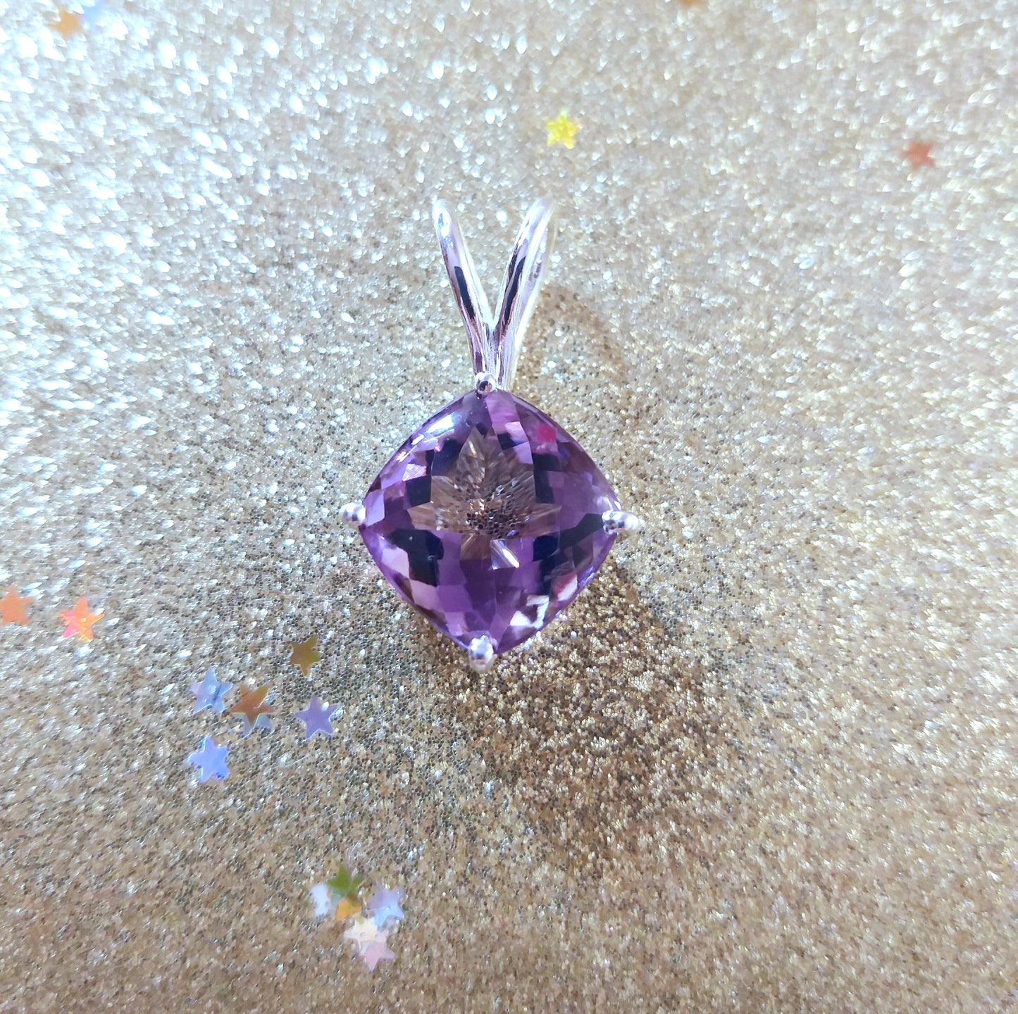 Natural Amethyst Fine Jewelry Silver Pendant, Purple Birthstone Pendant