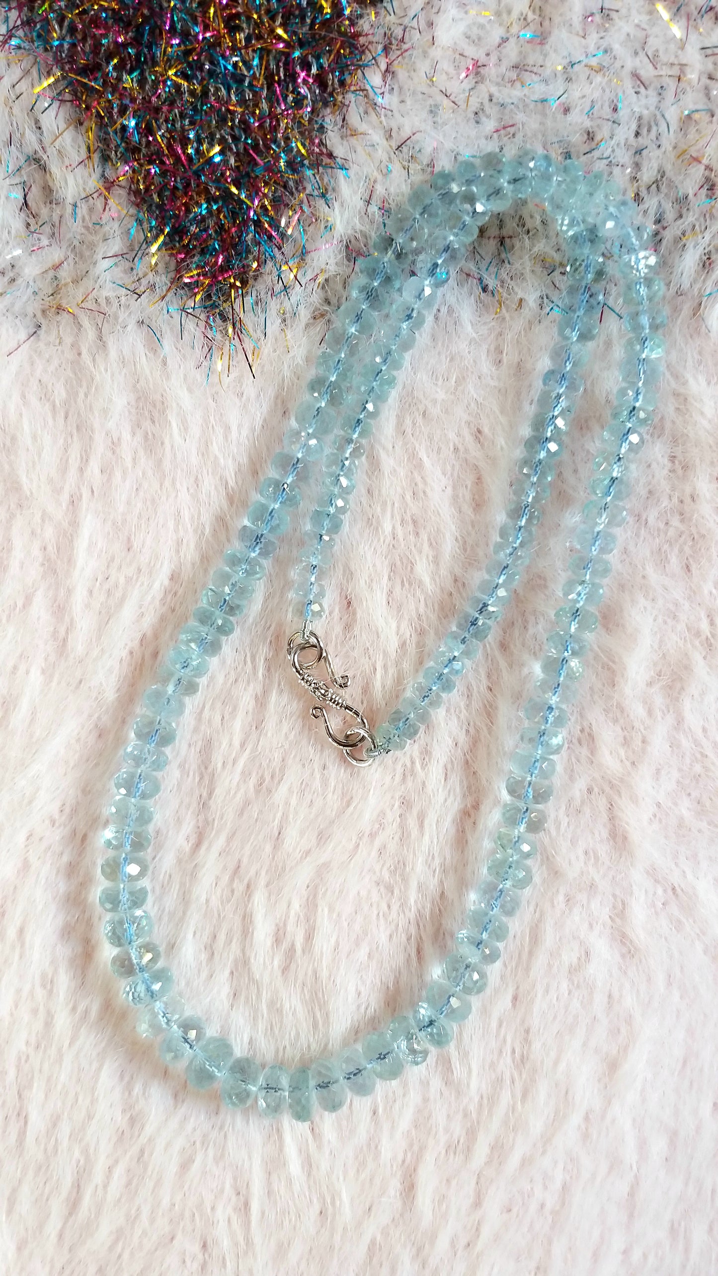 Natural Aquamarine Faceted Beads Necklace, Single Strand Aquamarine Necklace