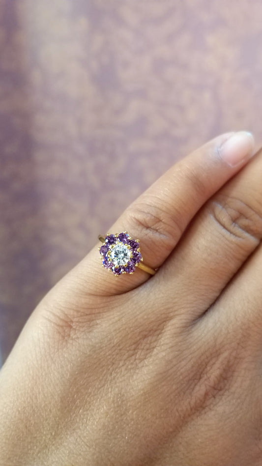 Natural Purple Cubic Zirconia Silver Gemstone Ring, Purple Silver Ring, Cubic Zirconia Ring