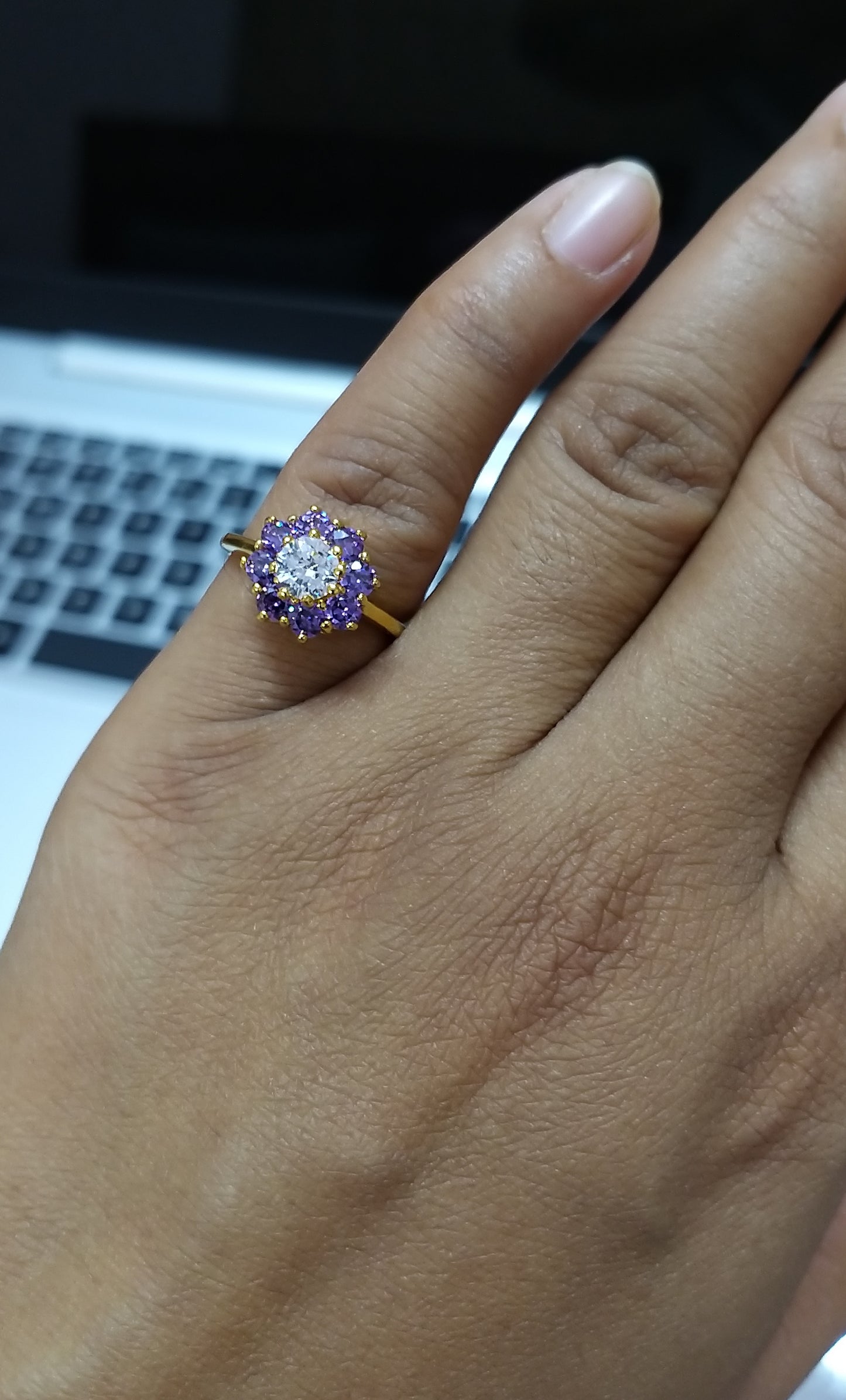 Natural Purple Cubic Zirconia Silver Gemstone Ring, Purple Silver Ring, Cubic Zirconia Ring