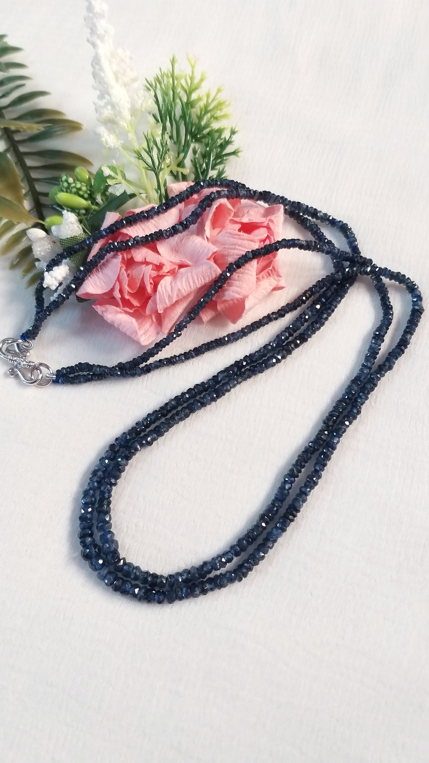 Natural Blue Sapphire Faceted Beads Necklace, Blue Sapphire Necklace