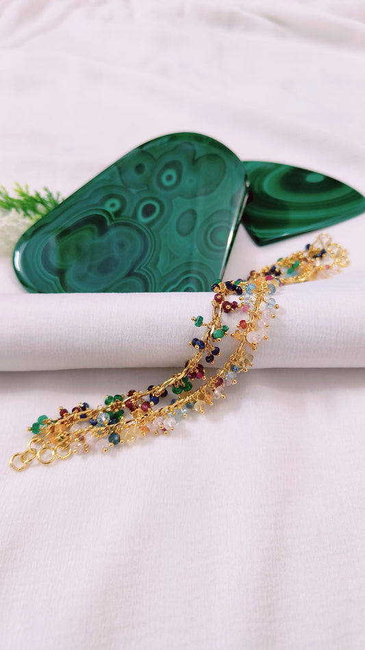 Natural Emerald, Ruby and Sapphire Beads Bracelet, Multi Coloured Gemstones Bracelets