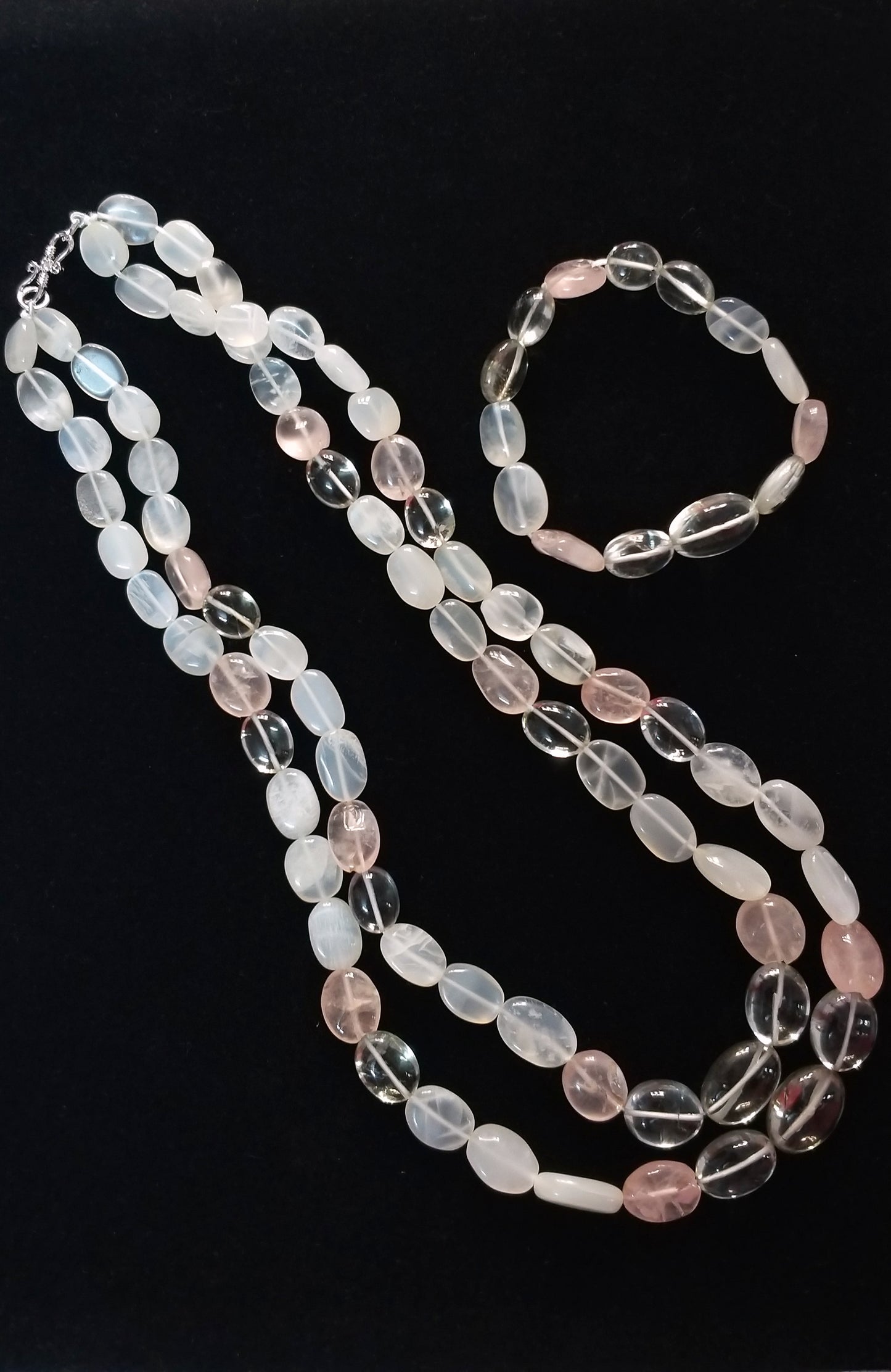 Natural Multi Color Moonstone Fancy Beads Necklace with Bracelet, Oval Beads Layered Necklace