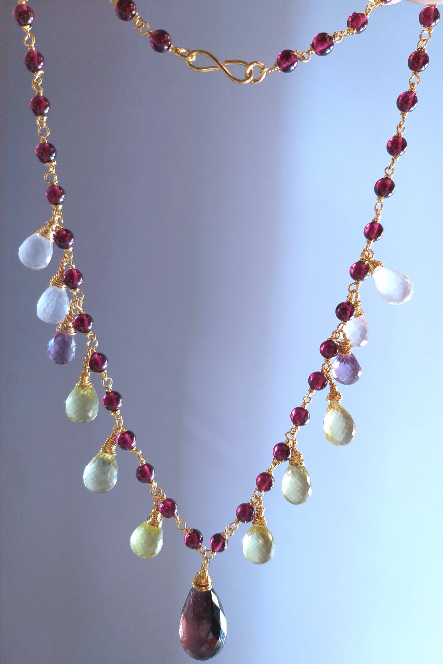 Natural Amethyst, Tourmaline, Quartz and Garnet Necklace and Earrings