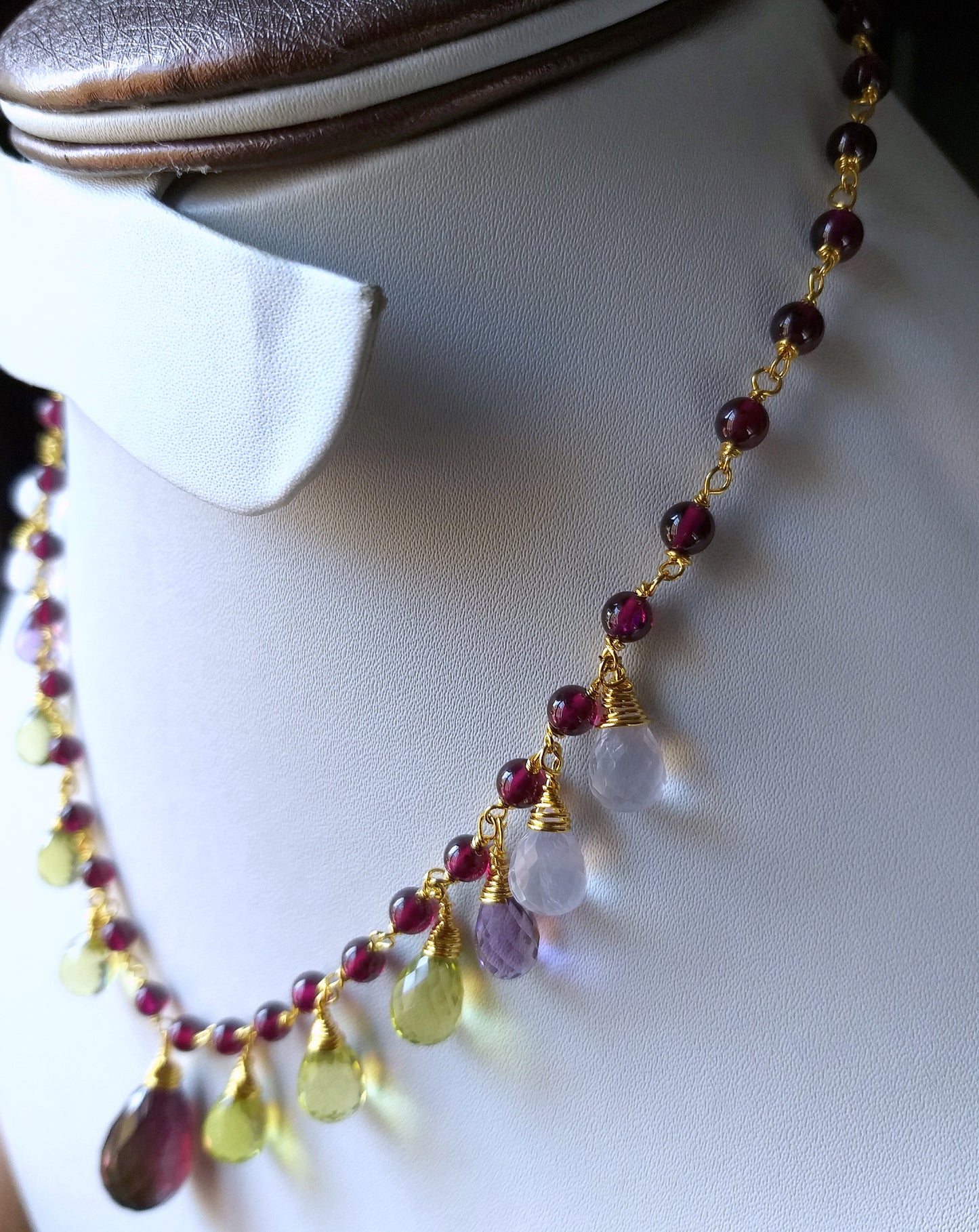 Natural Amethyst, Tourmaline, Quartz and Garnet Necklace and Earrings