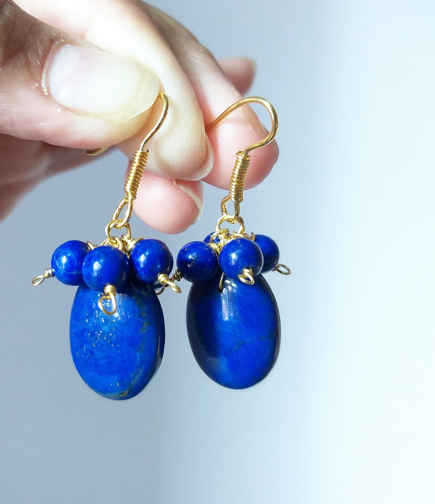 Natural Lapis Lazuli Dainty Drops Gemstone Earrings