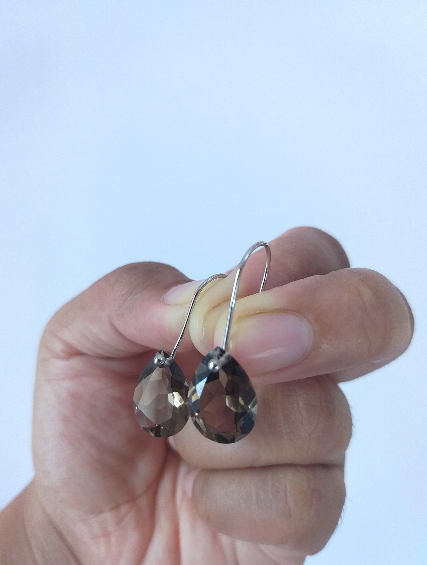 Natural Smoky Quartz Pear Cut Dainty Earrings, Small Gemstone Earrings