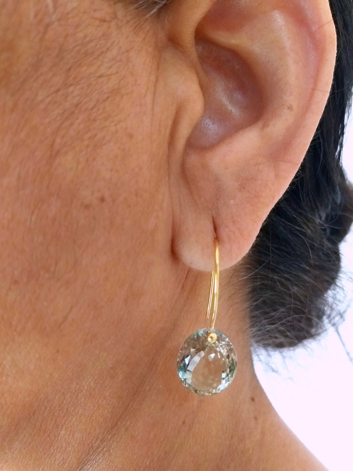 Natural Green Amethyst Step Cut Oval Gemstone Earrings
